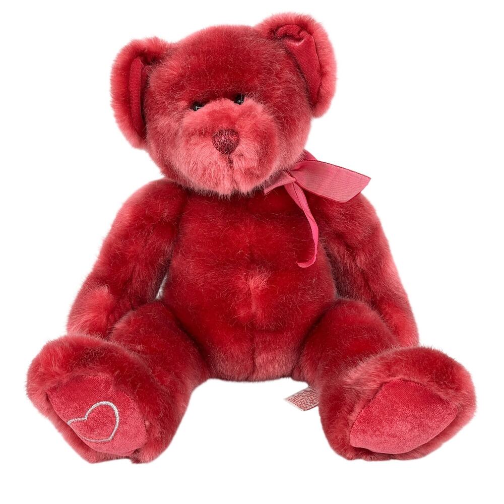 Russ Cheri Bear Plush 15 Inch Berry Pink Silver Heart Foot Beans Sitting Stuffed